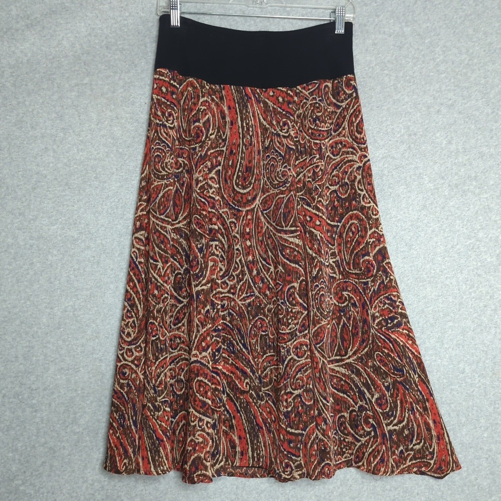 Y2K Jones Womens Skirt S Paisley Print Black Waistband A-Line Sheer lined